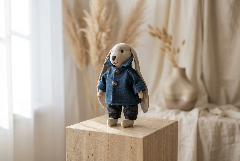 Rankų darbo lininiai triušiukai „Mažųjų džentelmenų ketvertas“