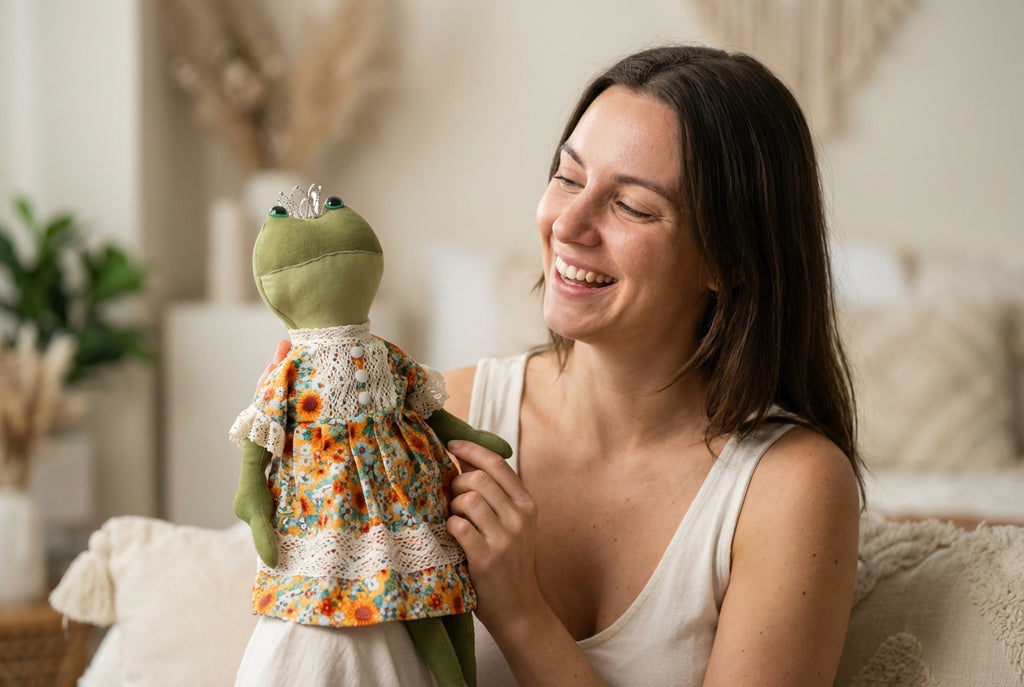 Rankų darbo lininė varlytė „Princesė Smaragda“