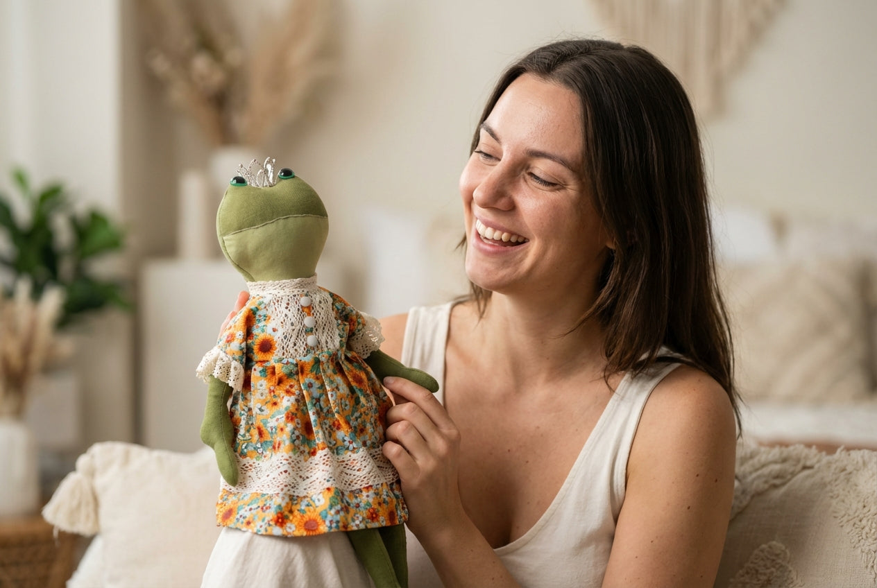 Rankų darbo lininė varlytė „Princesė Smaragda“