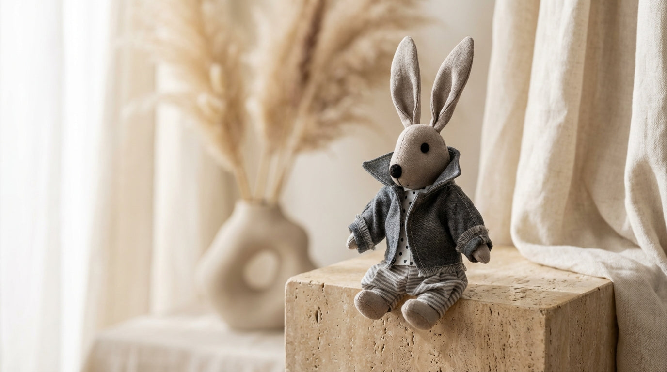 Rankų darbo lininis zuikis "Puikis"