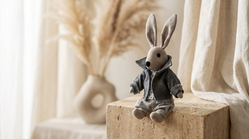 Rankų darbo lininiai triušiukai „Elzė ir Julius“