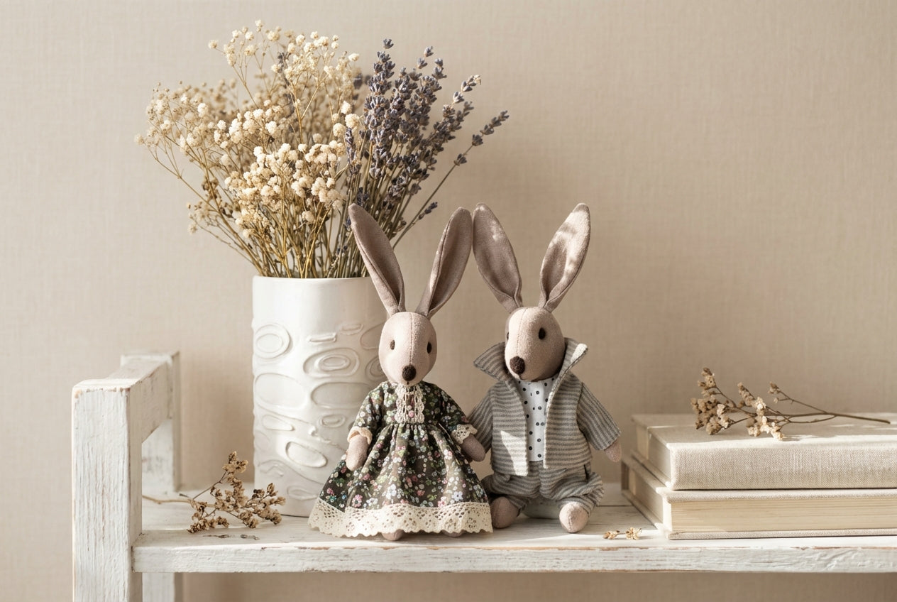 Rankų darbo lininiai triušiukai „Elzė ir Julius“