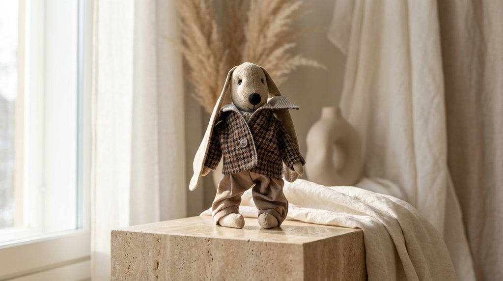 Rankų darbo lininiai triušiukai „Mažųjų džentelmenų ketvertas“